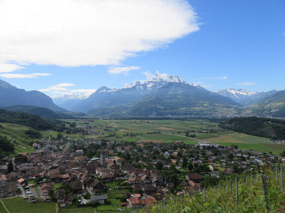 Вид на деревню Оллон и гору Дан-де-Миди
