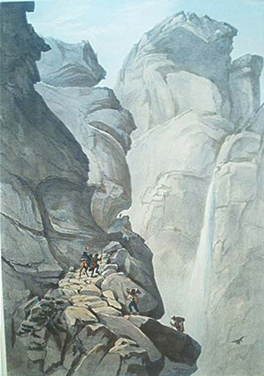 Гемми, Лейкербад, Вале. Пешие путешественники и английские дамы верхом. Акварель 1830 г. Heir Loom - John Bryner.